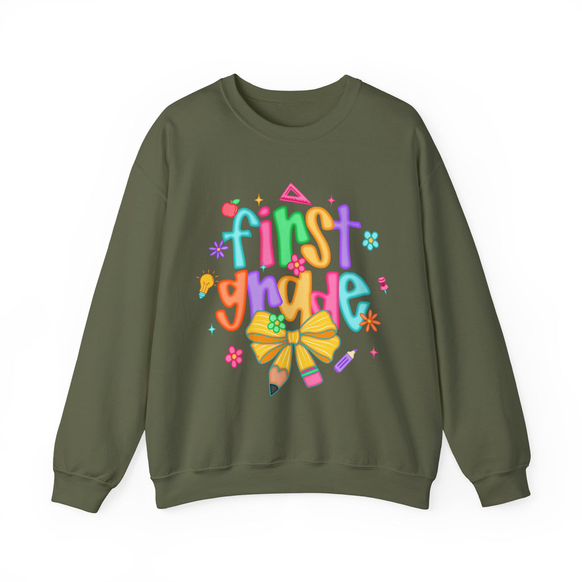 Coquette First Grade Pencil Bow – Gildan Heavy Blend | Trendy Women’s Soft Sweatshirt. Direct to Garment. Printed & Shipped in the USA. Unisex Sizes.