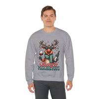 Merry & Mischievous Reindeer – Gildan Heavy Blend | Trendy Women’s and Men's Soft Sweatshirt. Direct to Garment. Printed & Shipped in the USA. Unisex Sizes.