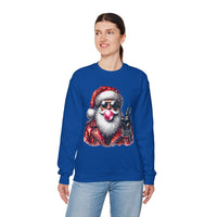 Biker Santa Leather Jacket Bubblegum – Gildan Heavy Blend | Trendy Women’s and Men's Soft Sweatshirt. Direct to Garment. Printed & Shipped in the USA. Unisex Sizes.