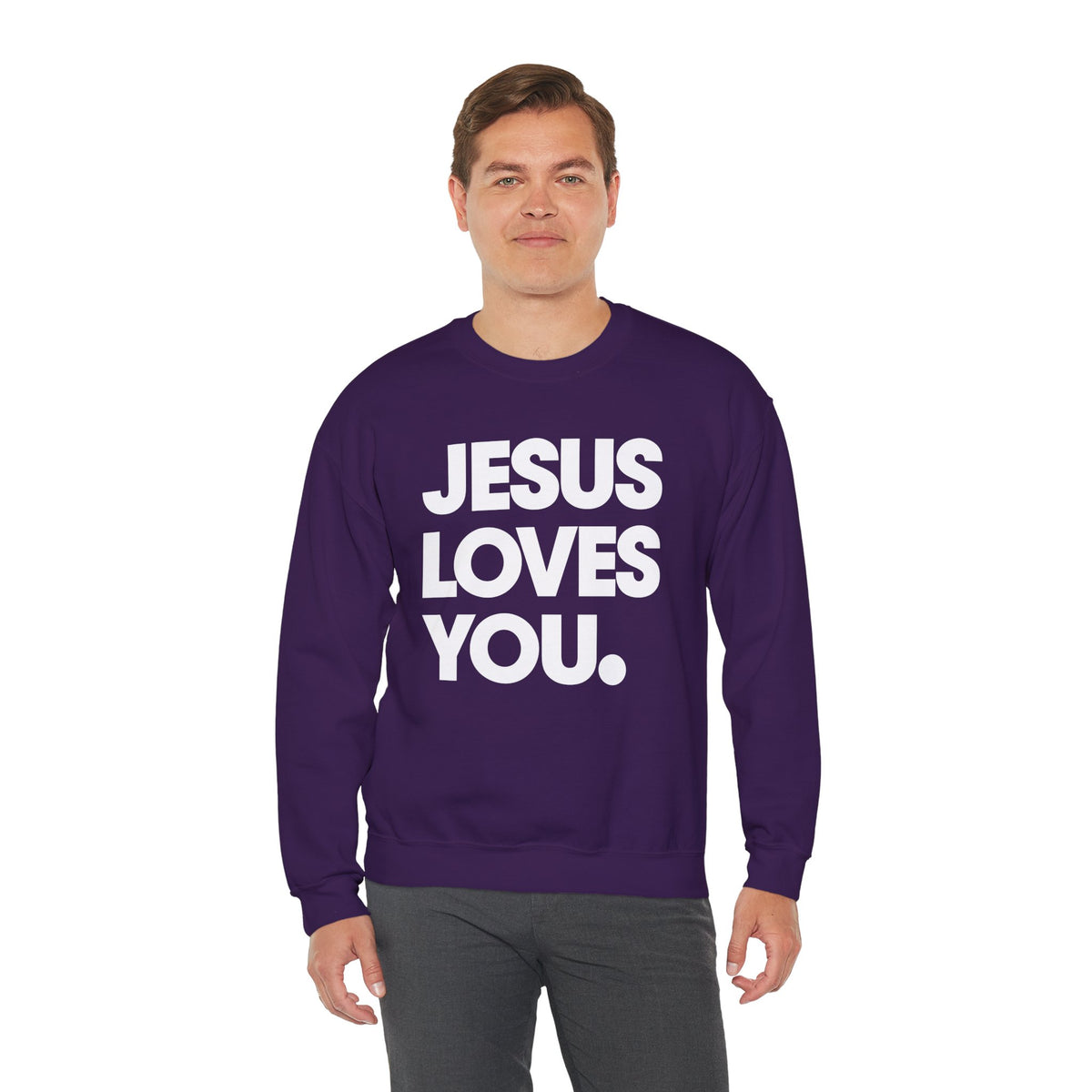 Jesus Loves You – Gildan Heavy Blend | Trendy Women’s and Men's Soft Sweatshirt. Direct to Garment. Printed & Shipped in the USA. Unisex Sizes.