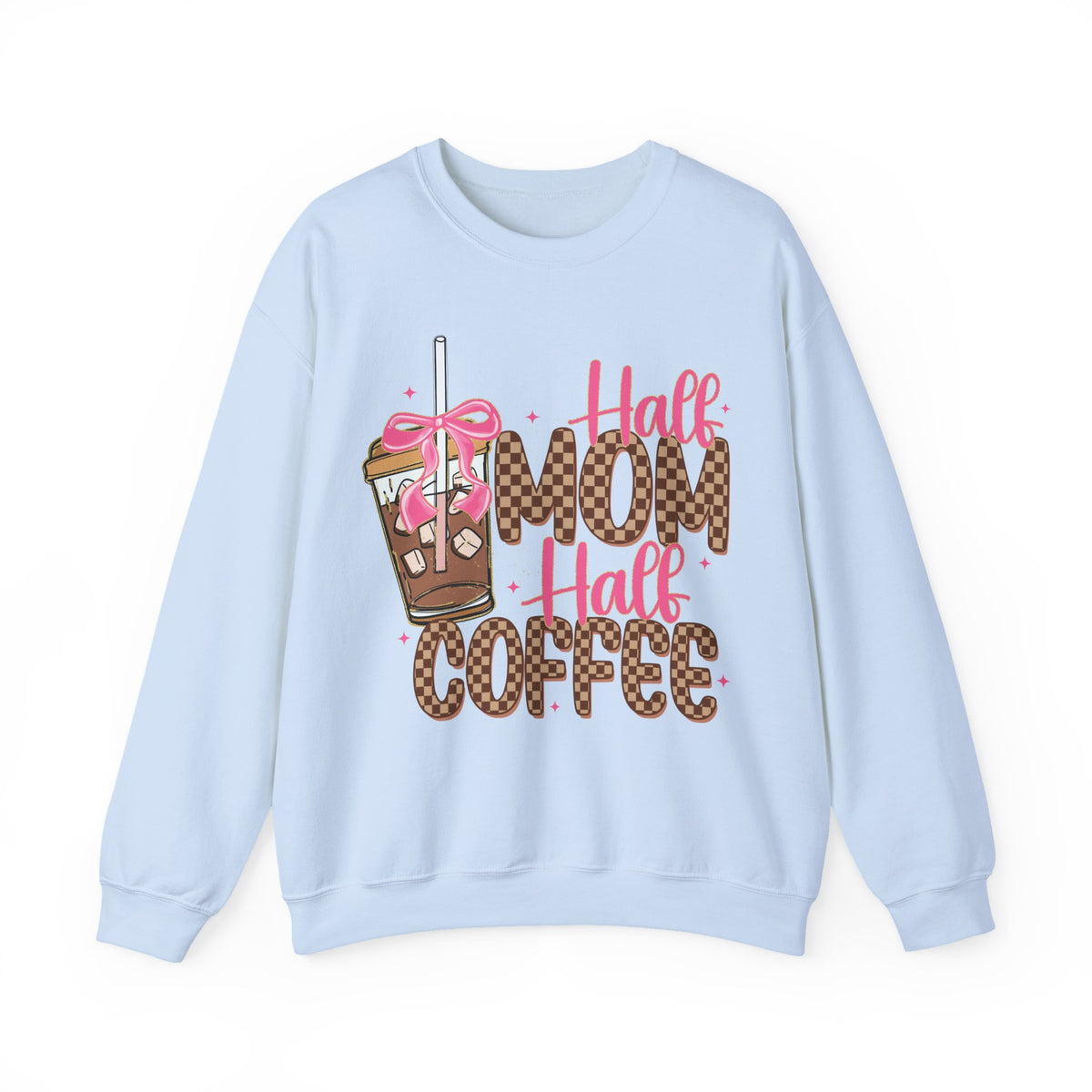 Half Mom Half Coffee, Cute Leopard Print Coffee Design – Gildan Heavy Blend | Trendy Women’s Soft Sweatshirt. Direct to Garment. Printed & Shipped in the USA. Unisex Sizes.