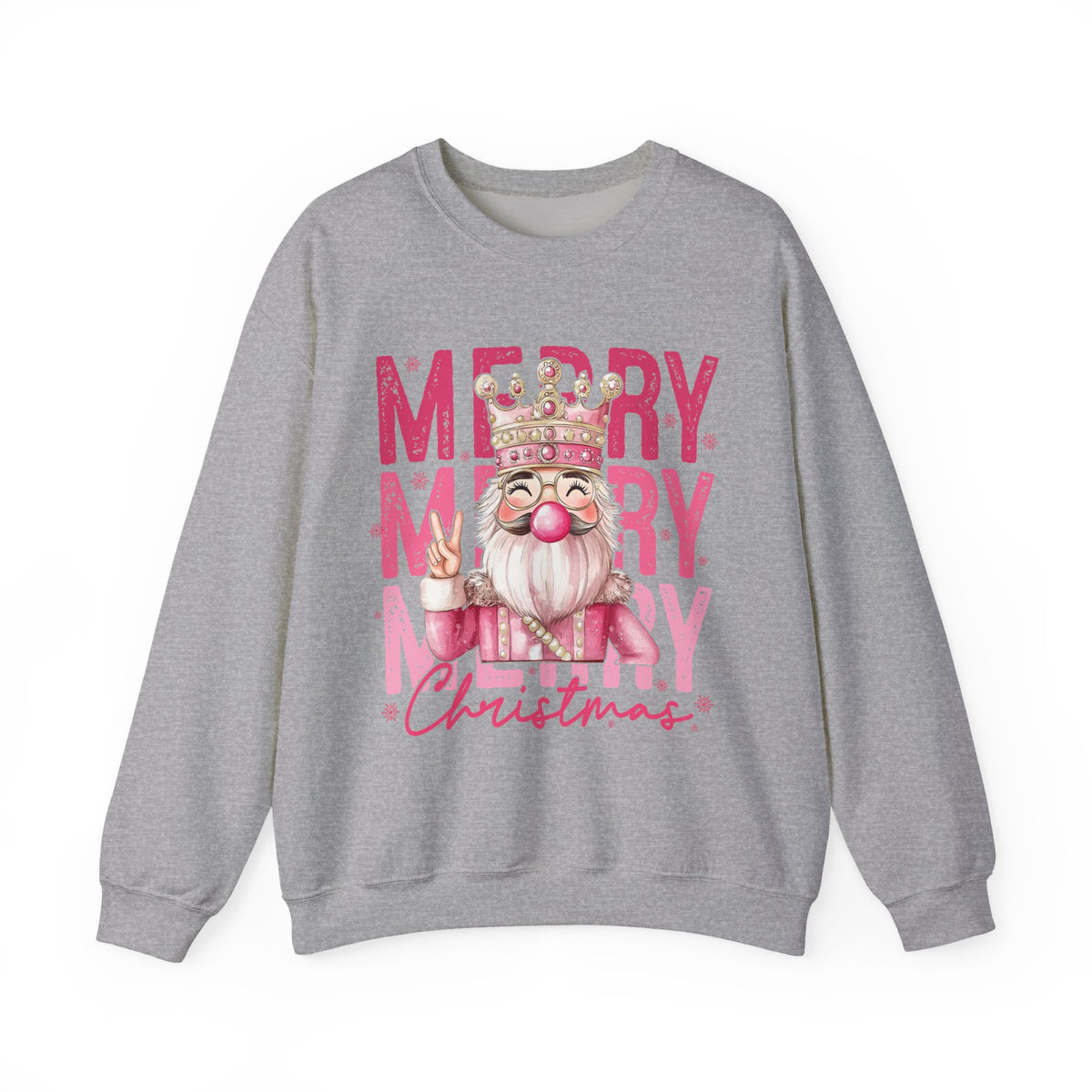 Merry Christmas - Cute Pink Bubblegum Nutcracker – Gildan Heavy Blend | Trendy Women’s Soft Sweatshirt. Direct to Garment. Printed & Shipped in the USA. Unisex Sizes.