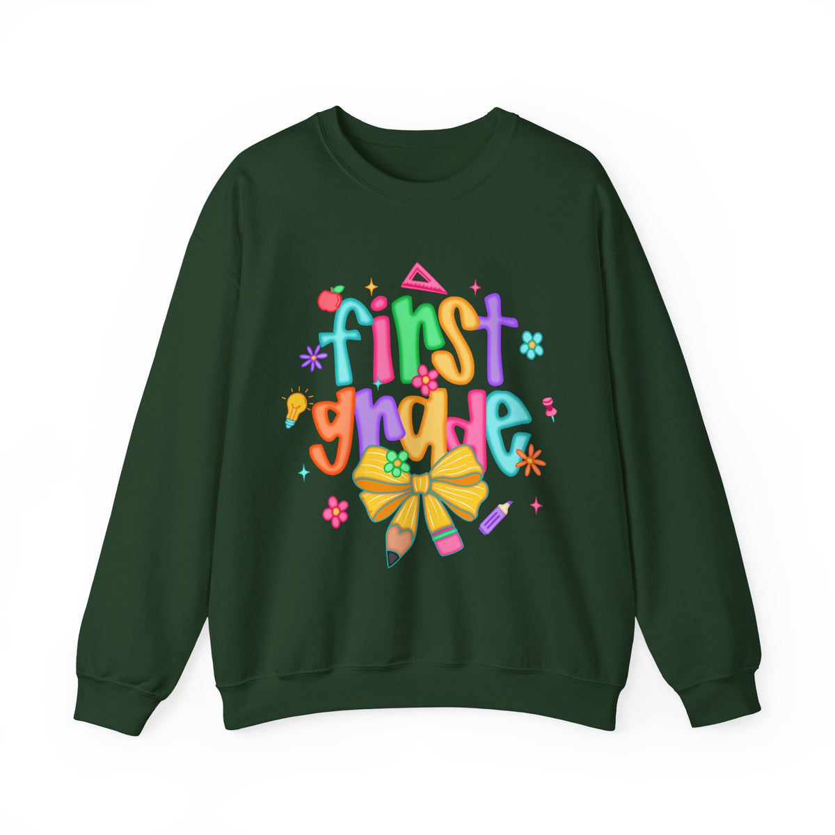 Coquette First Grade Pencil Bow – Gildan Heavy Blend | Trendy Women’s Soft Sweatshirt. Direct to Garment. Printed & Shipped in the USA. Unisex Sizes.