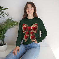 Faux Crochet Valentine Bow – Gildan Heavy Blend | Trendy Women’s Soft Sweatshirt. Direct to Garment. Printed & Shipped in the USA. Unisex Sizes.