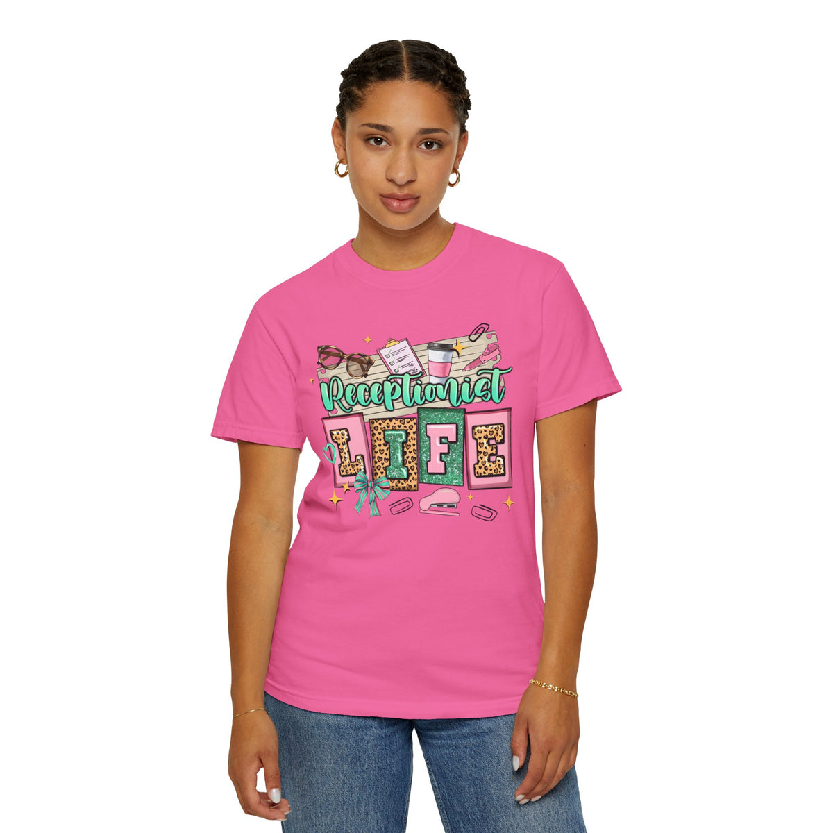 Receptionist Life - Comfort Colors | Trendy Women's T-Shirt. Direct to Garment. Printed & Shipped in the USA. Unisex Sizes.