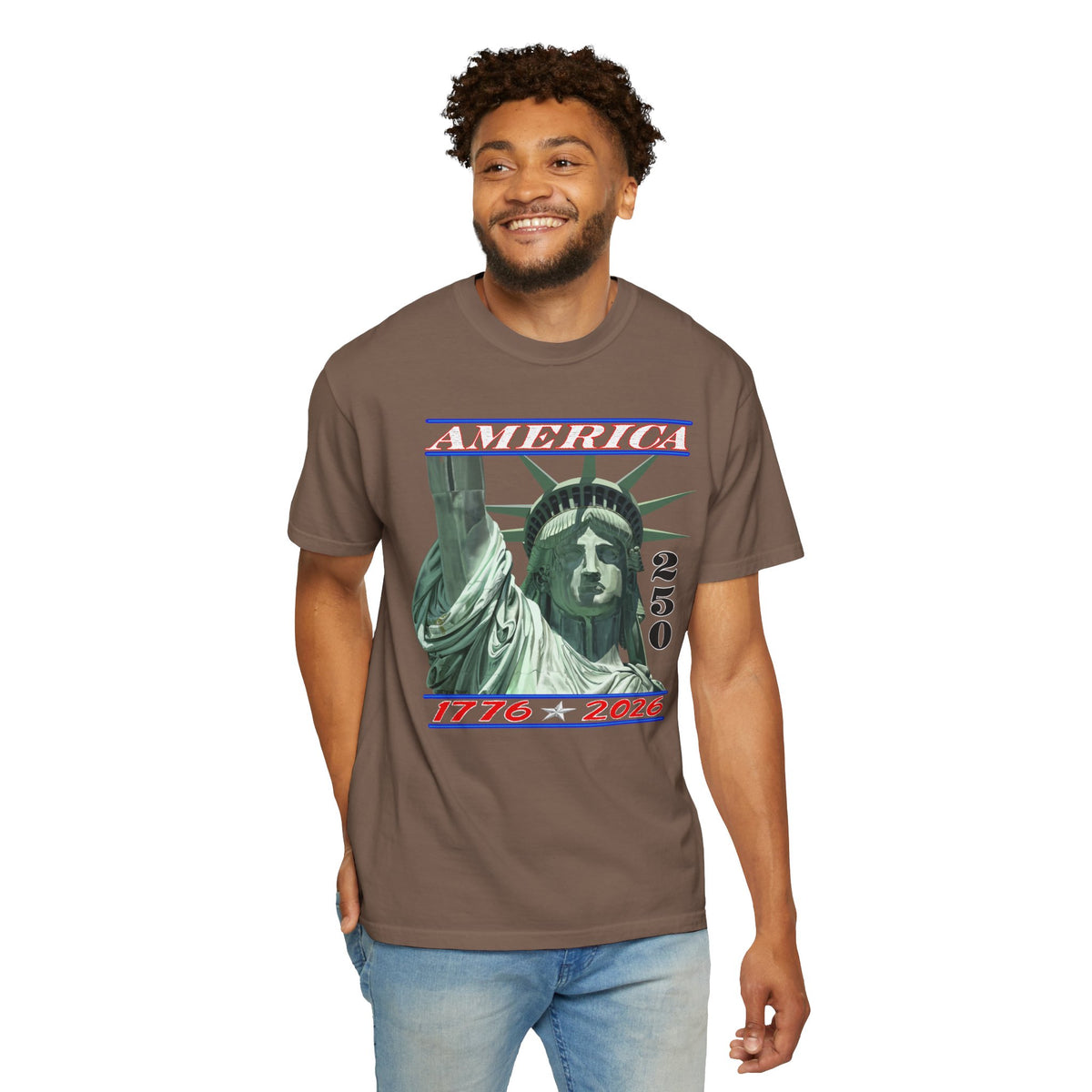 America's 250th Birthday, Statue of Liberty - Comfort Colors | Trendy Men's and Women's T-Shirt. Direct to Garment. Printed & Shipped in the USA. Unisex Sizes.