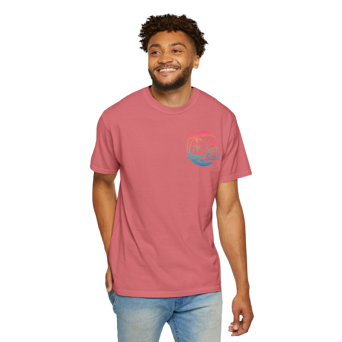 Sun Salt Sand, Beach Sunset - Front & Back Print - Comfort Colors | Trendy Women's and Men's T-Shirt. Direct to Garment. Printed & Shipped in the USA. Unisex Sizes.