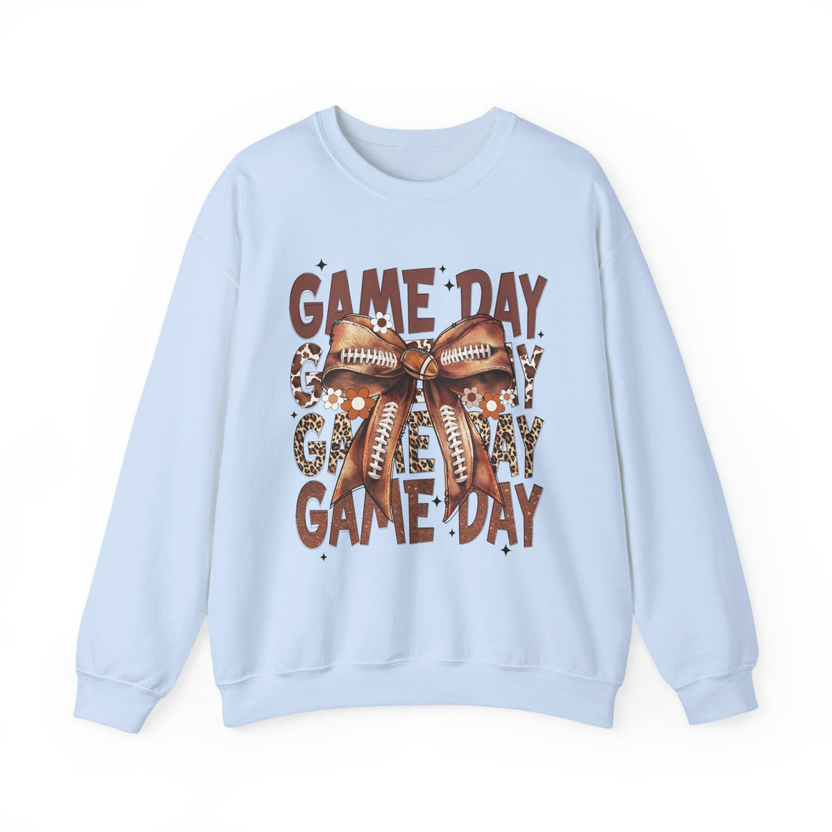 Game Day - Football Bow – Gildan Heavy Blend | Trendy Women’s Soft Sweatshirt. Direct to Garment. Printed & Shipped in the USA. Unisex Sizes.