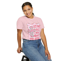 Let Me Tell You About My Jesus, Pink and Green - Comfort Colors | Trendy Women's T-Shirt. Direct to Garment. Printed & Shipped in the USA. Unisex Sizes.