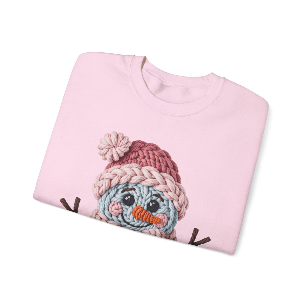 Cute Yarn Snowman - Pink Scarf Faux Yarn – Gildan Heavy Blend | Trendy Women’s Soft Sweatshirt. Direct to Garment. Printed & Shipped in the USA. Unisex Sizes.