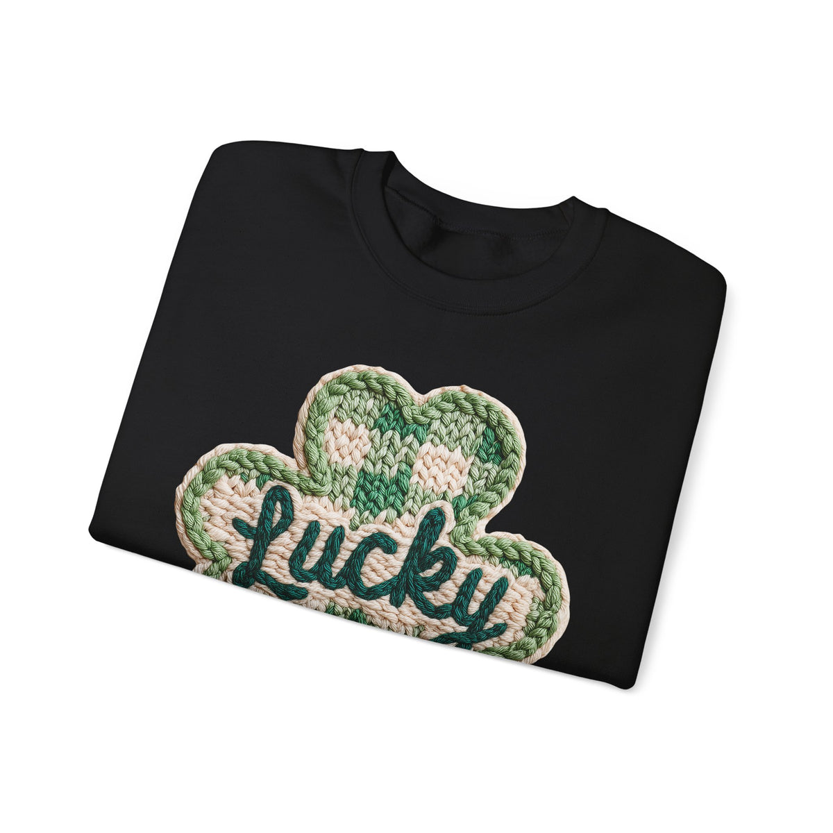 Lucky Shamrock Faux Knit – Gildan Heavy Blend | Trendy Men's and Women’s Soft Sweatshirt. Direct to Garment. Printed & Shipped in the USA. Unisex Sizes.