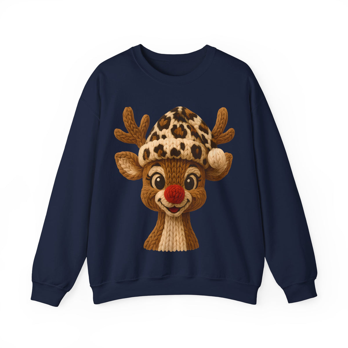 Rudolph Reindeer Leopard Santa Hat Christmas – Gildan Heavy Blend | Trendy Women’s Soft Sweatshirt. Direct to Garment. Printed & Shipped in the USA. Unisex Sizes.