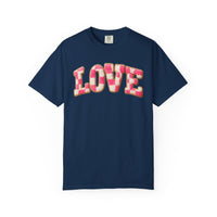 Faux Crochet Checkered LOVE - Comfort Colors | Trendy Women's T-Shirt. Direct to Garment. Printed & Shipped in the USA. Unisex Sizes.