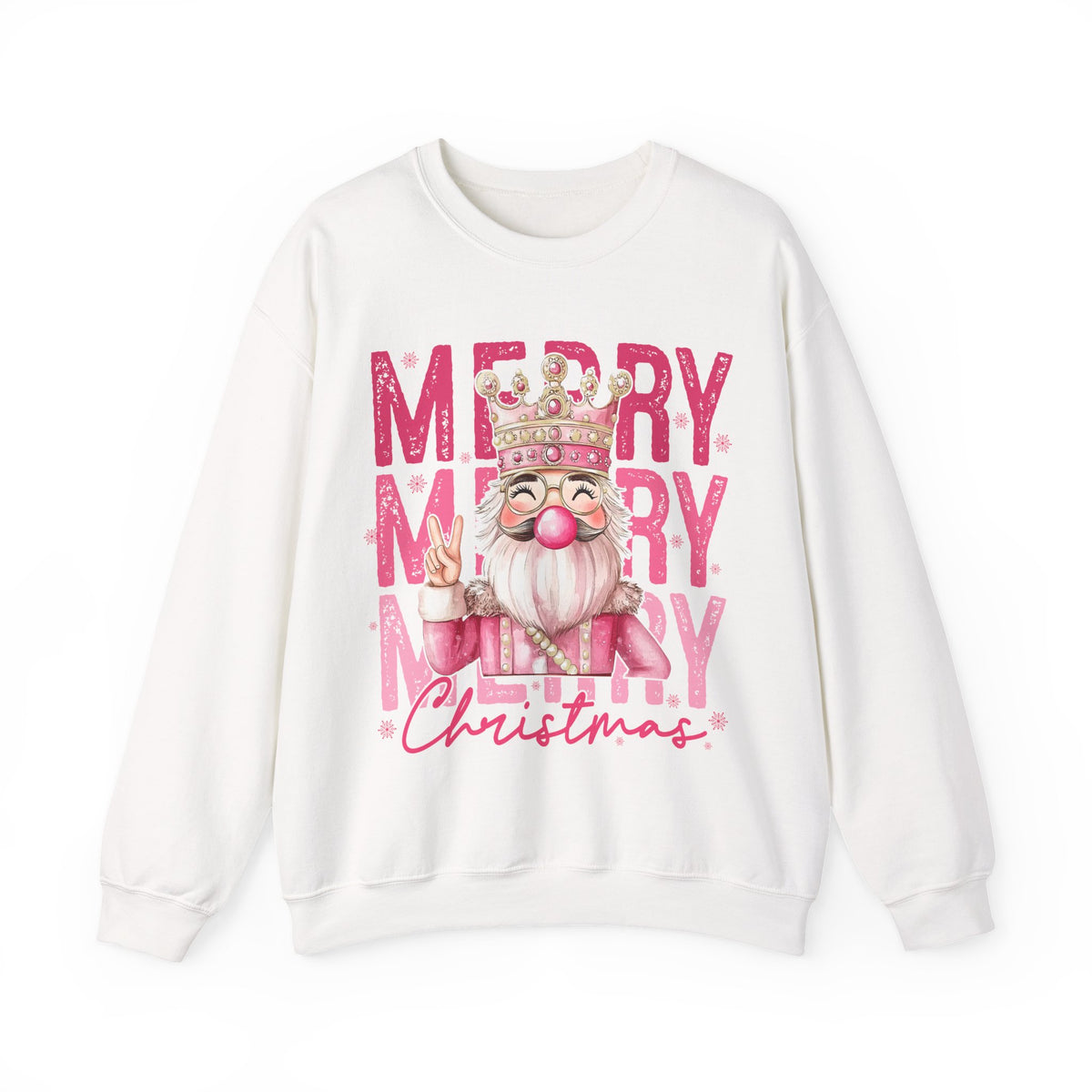 Merry Christmas - Cute Pink Bubblegum Nutcracker – Gildan Heavy Blend | Trendy Women’s Soft Sweatshirt. Direct to Garment. Printed & Shipped in the USA. Unisex Sizes.