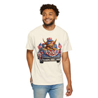 Patriotic Highland, America's 250th Birthday - Comfort Colors | Trendy Women's and Men's T-Shirt. Direct to Garment. Printed & Shipped in the USA. Unisex Sizes.
