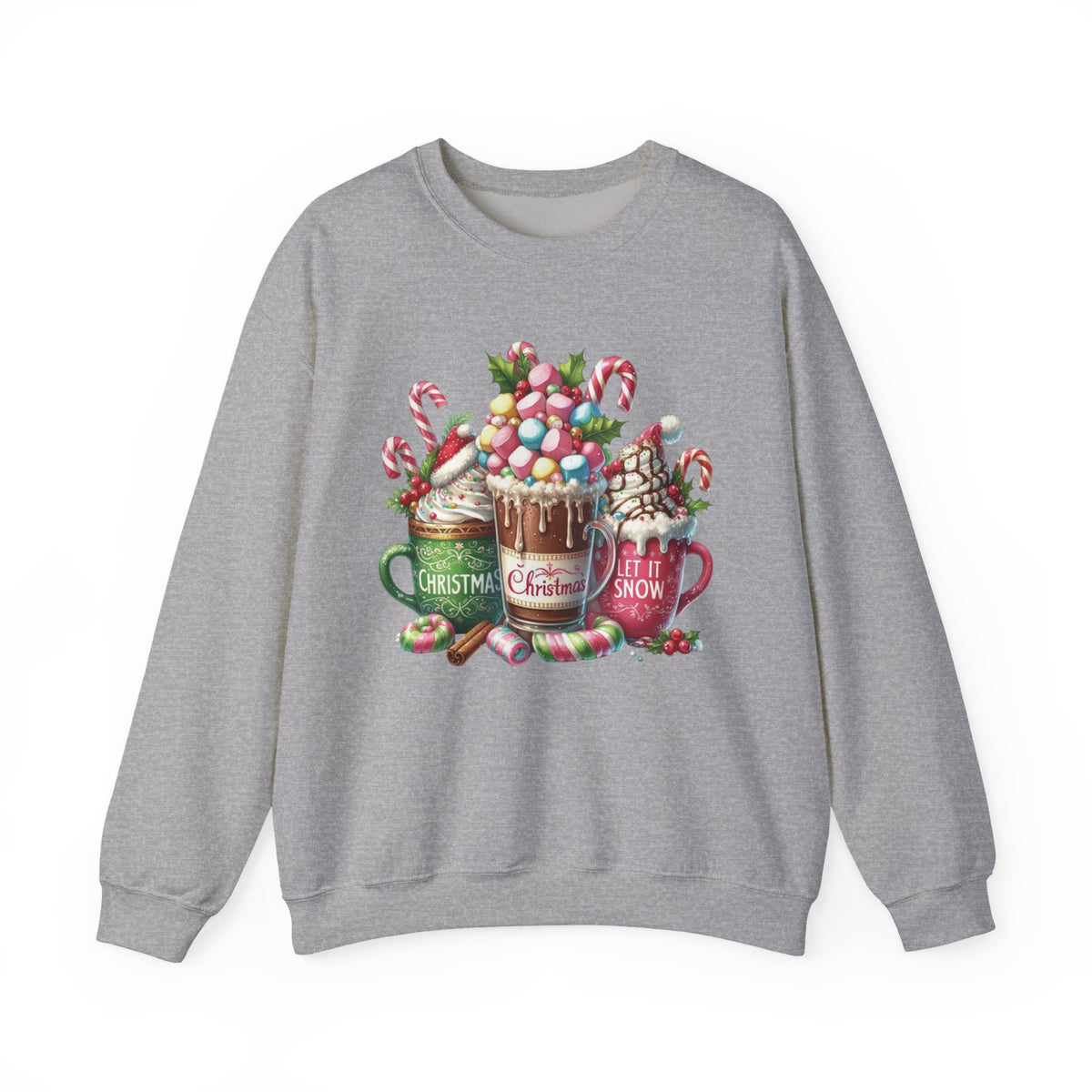 Hot Chocolate Mugs Christmas Hot Cocoa – Gildan Heavy Blend | Trendy Women’s Soft Sweatshirt. Direct to Garment. Printed & Shipped in the USA. Unisex Sizes.