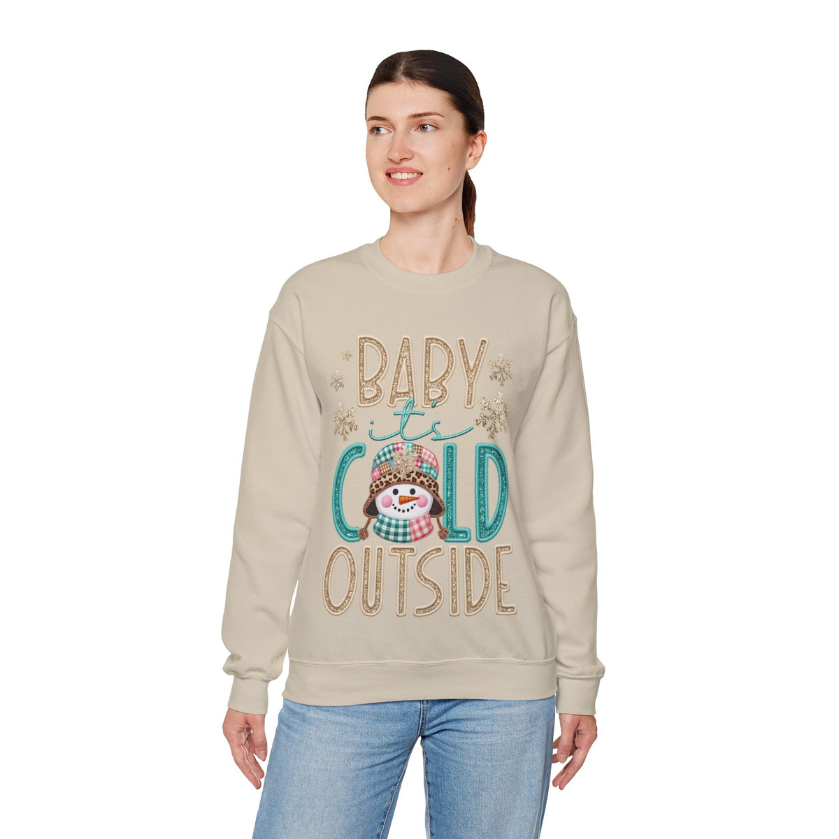 Baby It's Cold Outside Snowman – Gildan Heavy Blend | Trendy Women’s Soft Sweatshirt. Direct to Garment. Printed & Shipped in the USA. Unisex Sizes.