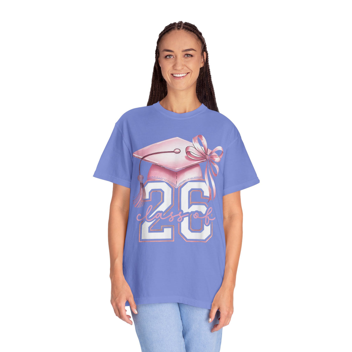 Pink Coquette, Class of 2026 Graduation Cap - Comfort Colors | Trendy Women's T-Shirt. Direct to Garment. Printed & Shipped in the USA. Unisex Sizes.