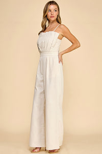 Accordian Shape (Cream) Cami Linen Jumpsuit