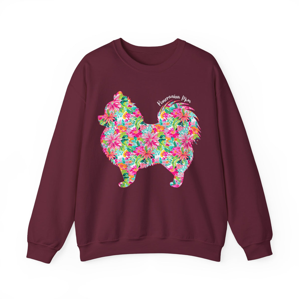 Pomeranian Mom, Floral – Gildan Heavy Blend | Trendy Women’s Soft Sweatshirt. Direct to Garment. Printed & Shipped in the USA. Unisex Sizes.