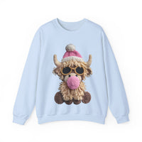 Faux Crochet Highland Cow Bubblegum – Gildan Heavy Blend | Trendy Women’s Soft Sweatshirt. Direct to Garment. Printed & Shipped in the USA. Unisex Sizes.