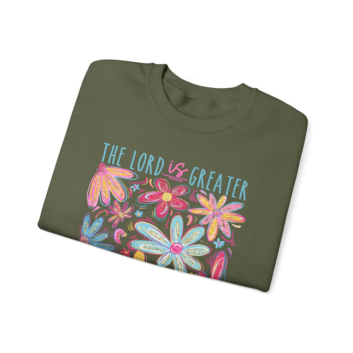 The Lord Is Greater Than The Giants You Face – Gildan Heavy Blend | Trendy Women’s Soft Sweatshirt. Direct to Garment. Printed & Shipped in the USA. Unisex Sizes.