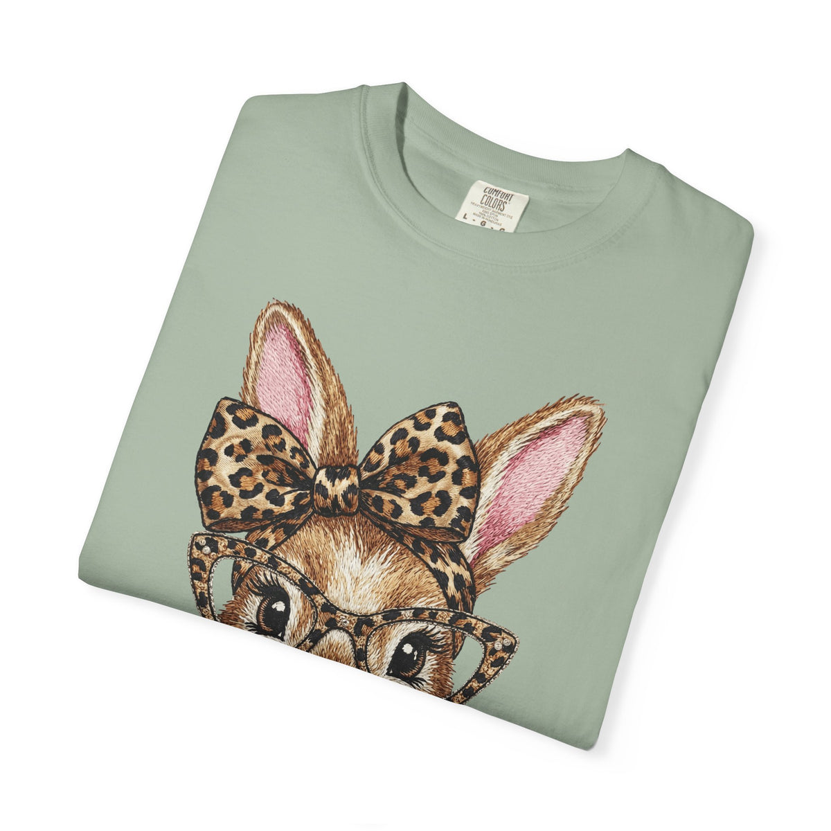 Bunny with Leopard Bow and Glasses - Comfort Colors | Trendy Women's T-Shirt. Direct to Garment. Printed & Shipped in the USA. Unisex Sizes.