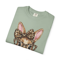Bunny with Leopard Bow and Glasses - Comfort Colors | Trendy Women's T-Shirt. Direct to Garment. Printed & Shipped in the USA. Unisex Sizes.
