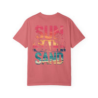 Sun Salt Sand, Beach Sunset - Front & Back Print - Comfort Colors | Trendy Women's and Men's T-Shirt. Direct to Garment. Printed & Shipped in the USA. Unisex Sizes.