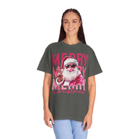Pink Merry Christmas Bubblegum Santa - Comfort Colors | Trendy Women's T-Shirt. Direct to Garment. Printed & Shipped in the USA. Unisex Sizes.