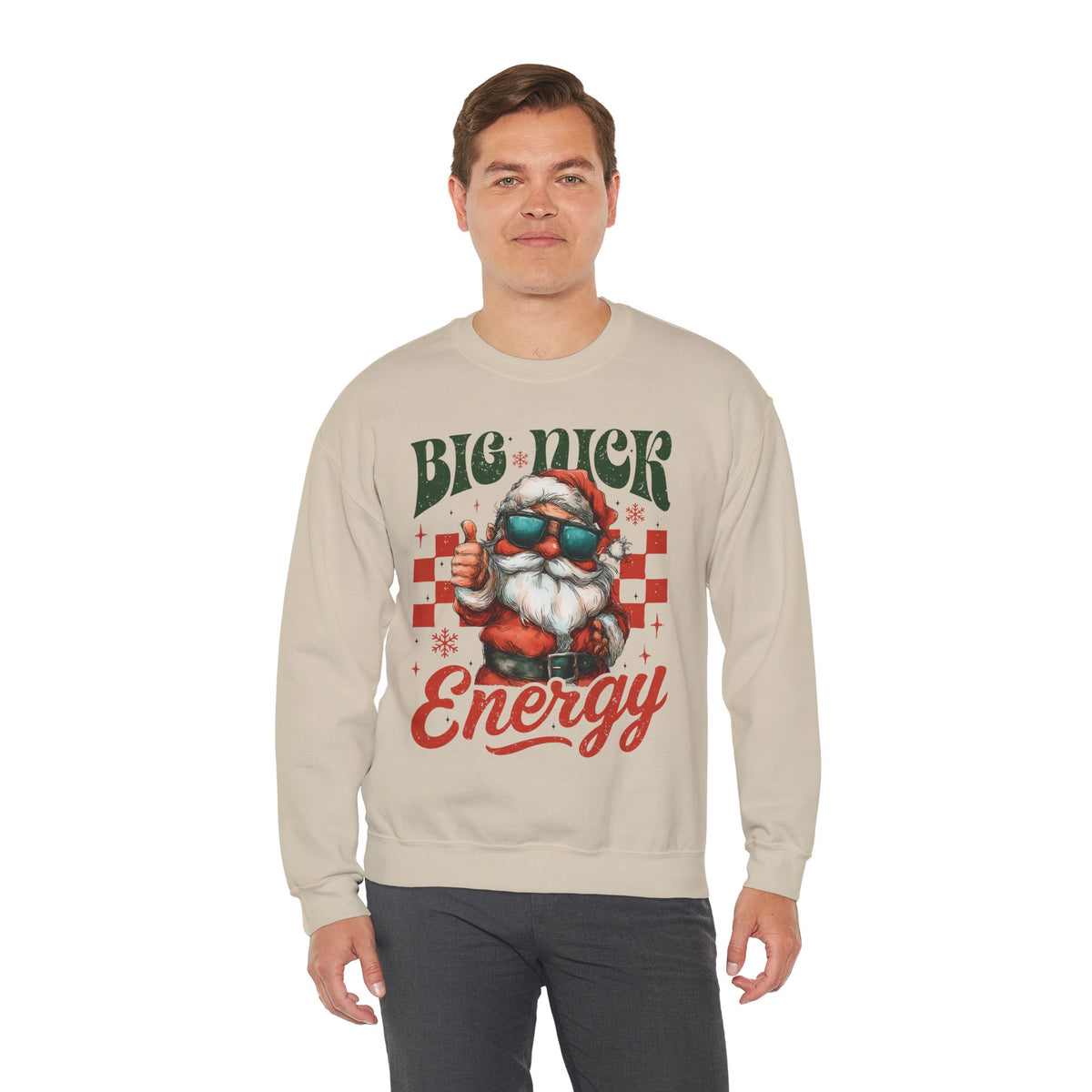Big Nick Energy - Retro Santa Thumbs Up – Gildan Heavy Blend | Trendy Men's and Women’s Soft Sweatshirt. Direct to Garment. Printed & Shipped in the USA. Unisex Sizes.