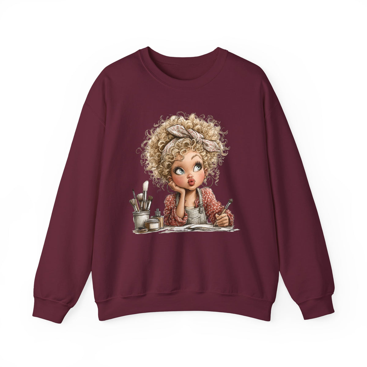Cute Artist Curly Girl – Gildan Heavy Blend | Trendy Women’s Soft Sweatshirt. Direct to Garment. Printed & Shipped in the USA. Unisex Sizes.