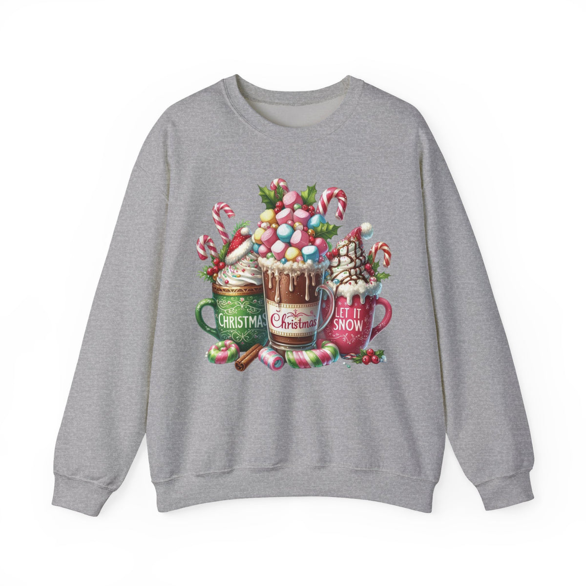 Hot Chocolate Mugs Christmas Hot Cocoa – Gildan Heavy Blend | Trendy Women’s Soft Sweatshirt. Direct to Garment. Printed & Shipped in the USA. Unisex Sizes.