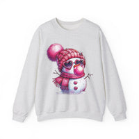 Pink Girly Snowman with Heart Sunglasses and Bubblegum Winter – Gildan Heavy Blend | Trendy Women’s Soft Sweatshirt. Direct to Garment. Printed & Shipped in the USA. Unisex Sizes.