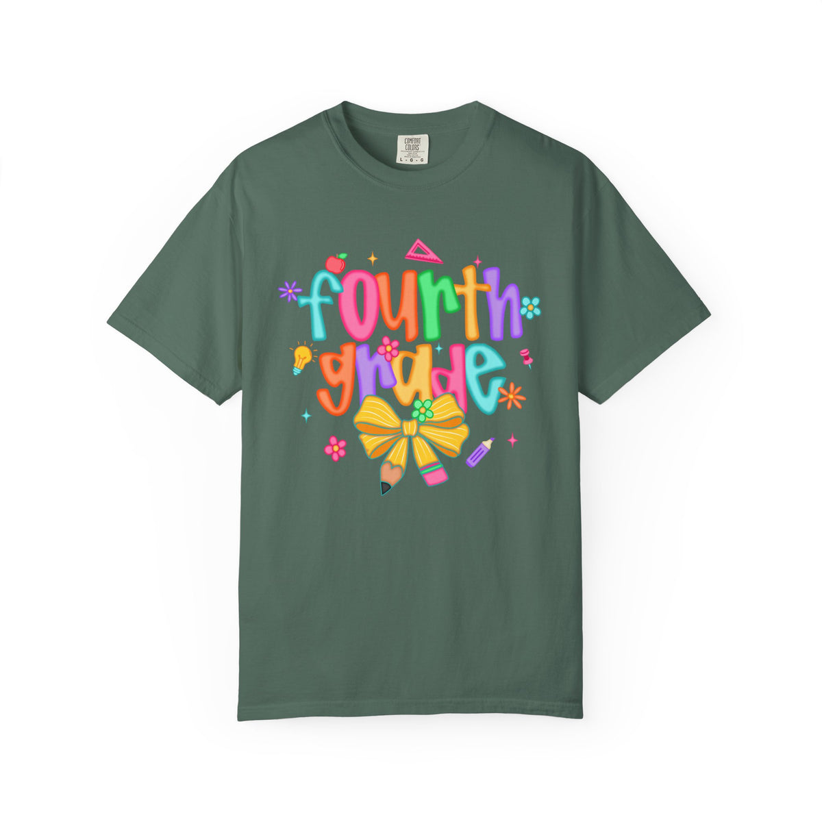 Coquette Fourth Grade Pencil Bow - Comfort Colors | Trendy Women's T-Shirt. Direct to Garment. Printed & Shipped in the USA. Unisex Sizes.