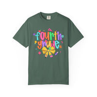Coquette Fourth Grade Pencil Bow - Comfort Colors | Trendy Women's T-Shirt. Direct to Garment. Printed & Shipped in the USA. Unisex Sizes.