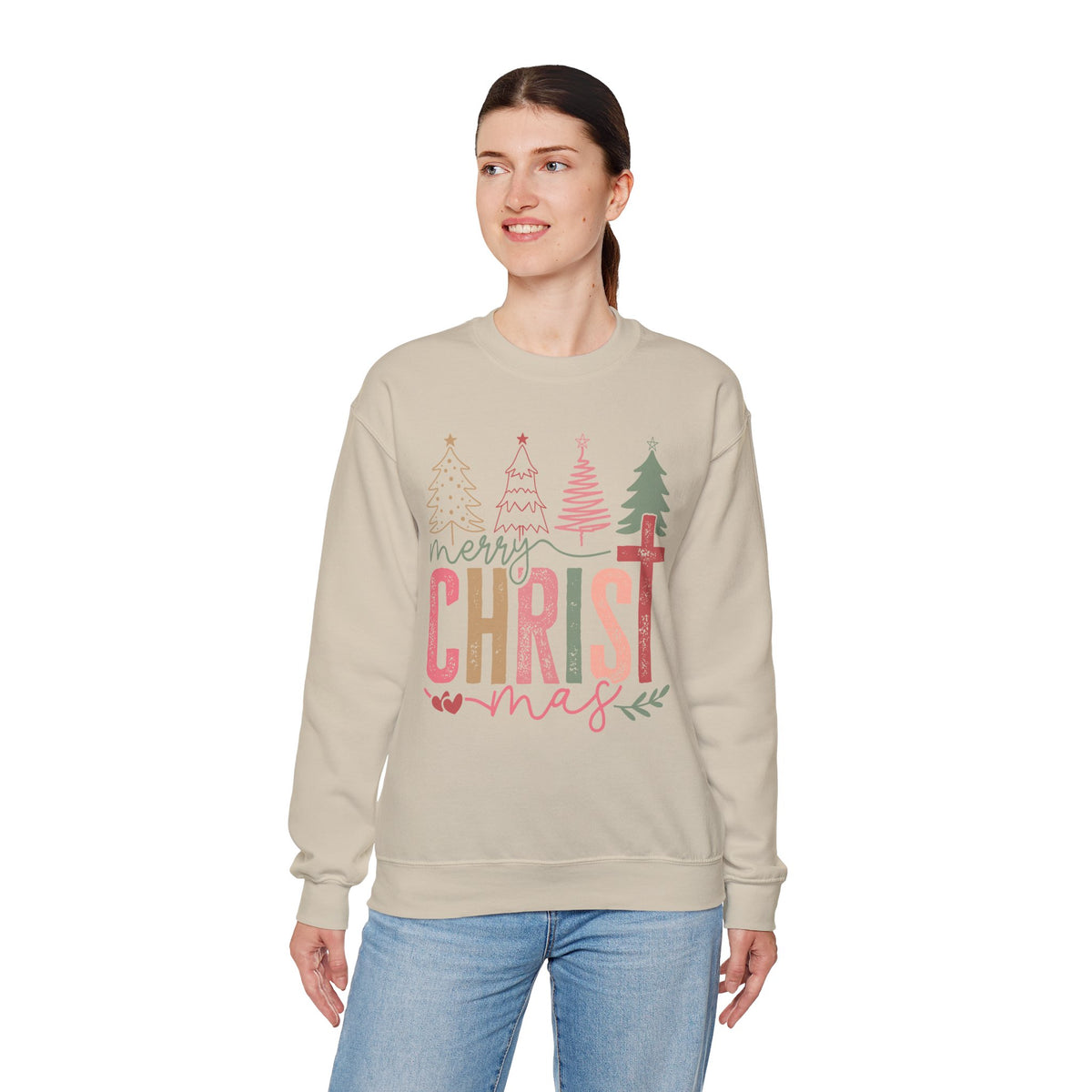 Merry ChrisTmas Christian Faith Graphic – Gildan Heavy Blend | Trendy Women’s Soft Sweatshirt. Direct to Garment. Printed & Shipped in the USA. Unisex Sizes.