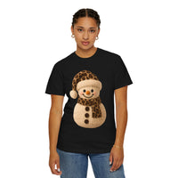 Cute Leopard Faux Knit Snowman Winter - Comfort Colors | Trendy Women's T-Shirt. Direct to Garment. Printed & Shipped in the USA. Unisex Sizes.