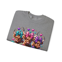 Cute Highland Cows Bingo Squad – Gildan Heavy Blend | Trendy Women’s Soft Sweatshirt. Direct to Garment. Printed & Shipped in the USA. Unisex Sizes.