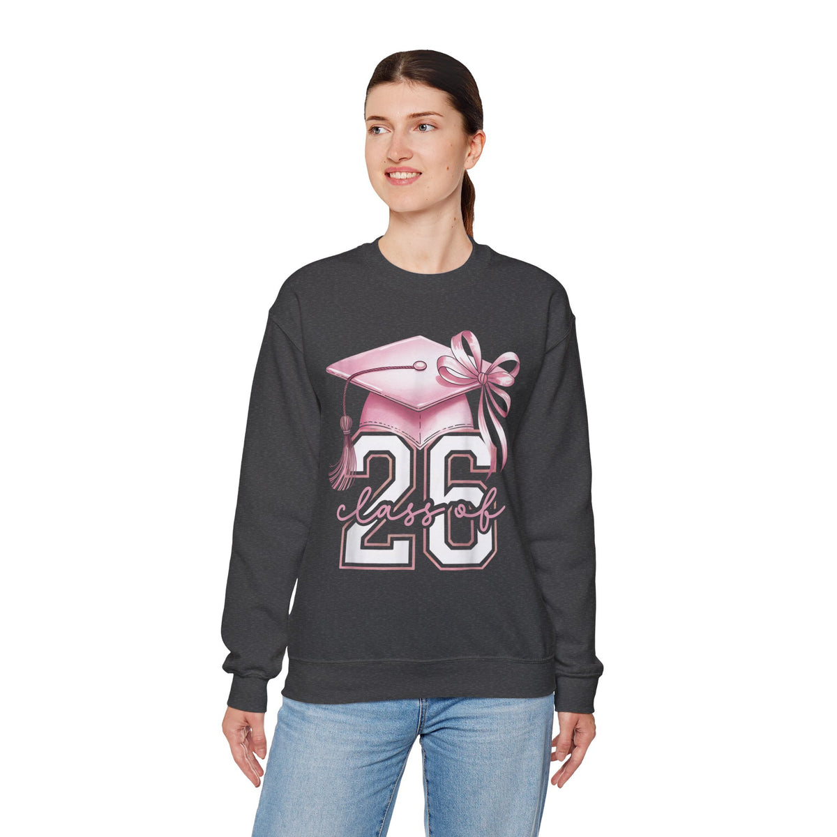 Pink Coquette, Class of 2026 26 Graduation, Pink Cap – Gildan Heavy Blend | Trendy Women’s Soft Sweatshirt. Direct to Garment. Printed & Shipped in the USA. Unisex Sizes.