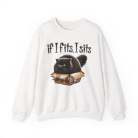 If I Fits I Sits, Cat in a Box – Gildan Heavy Blend | Trendy Women’s and Men's Soft Sweatshirt. Direct to Garment. Printed & Shipped in the USA. Unisex Sizes.