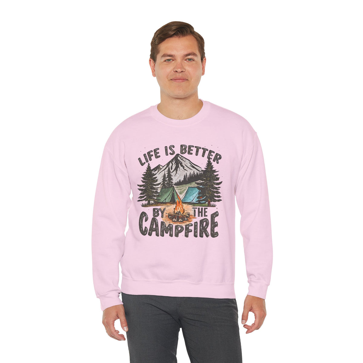 Life is Better By the Campfire – Gildan Heavy Blend | Trendy Women’s and Men's Soft Sweatshirt. Direct to Garment. Printed & Shipped in the USA. Unisex Sizes.