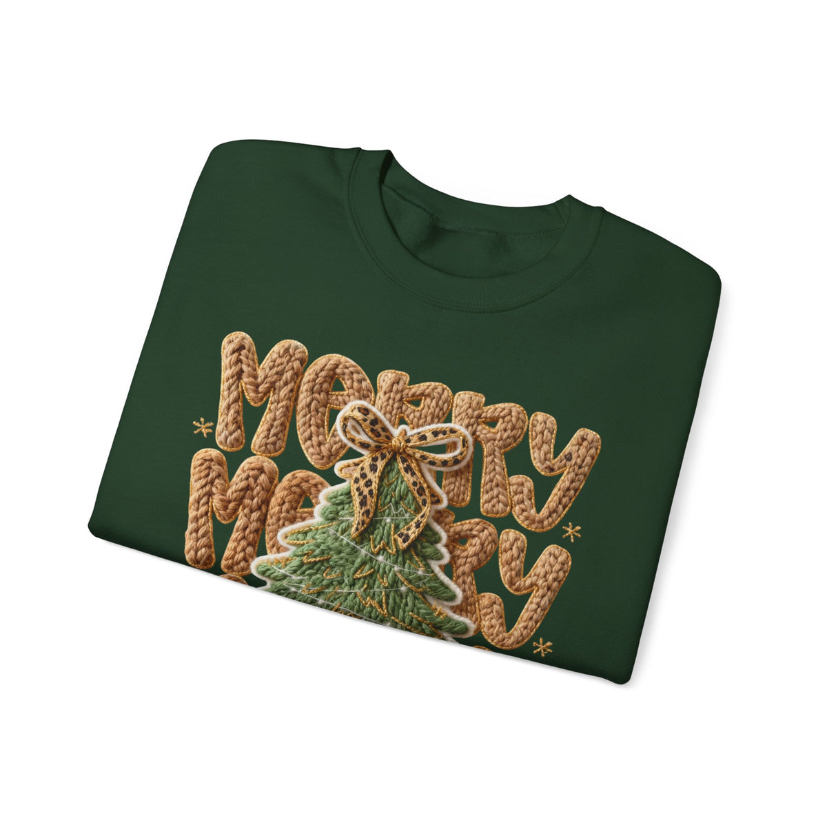 Merry Merry Merry Christmas, Faux Latch Hook Yarn – Gildan Heavy Blend | Trendy Women’s Soft Sweatshirt. Direct to Garment. Printed & Shipped in the USA. Unisex Sizes.