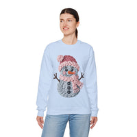 Cute Yarn Snowman - Pink Scarf Faux Yarn – Gildan Heavy Blend | Trendy Women’s Soft Sweatshirt. Direct to Garment. Printed & Shipped in the USA. Unisex Sizes.