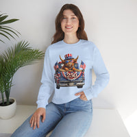 Patriotic Highland, America's 250th Birthday – Gildan Heavy Blend | Trendy Women’s and Men's Soft Sweatshirt. Direct to Garment. Printed & Shipped in the USA. Unisex Sizes.
