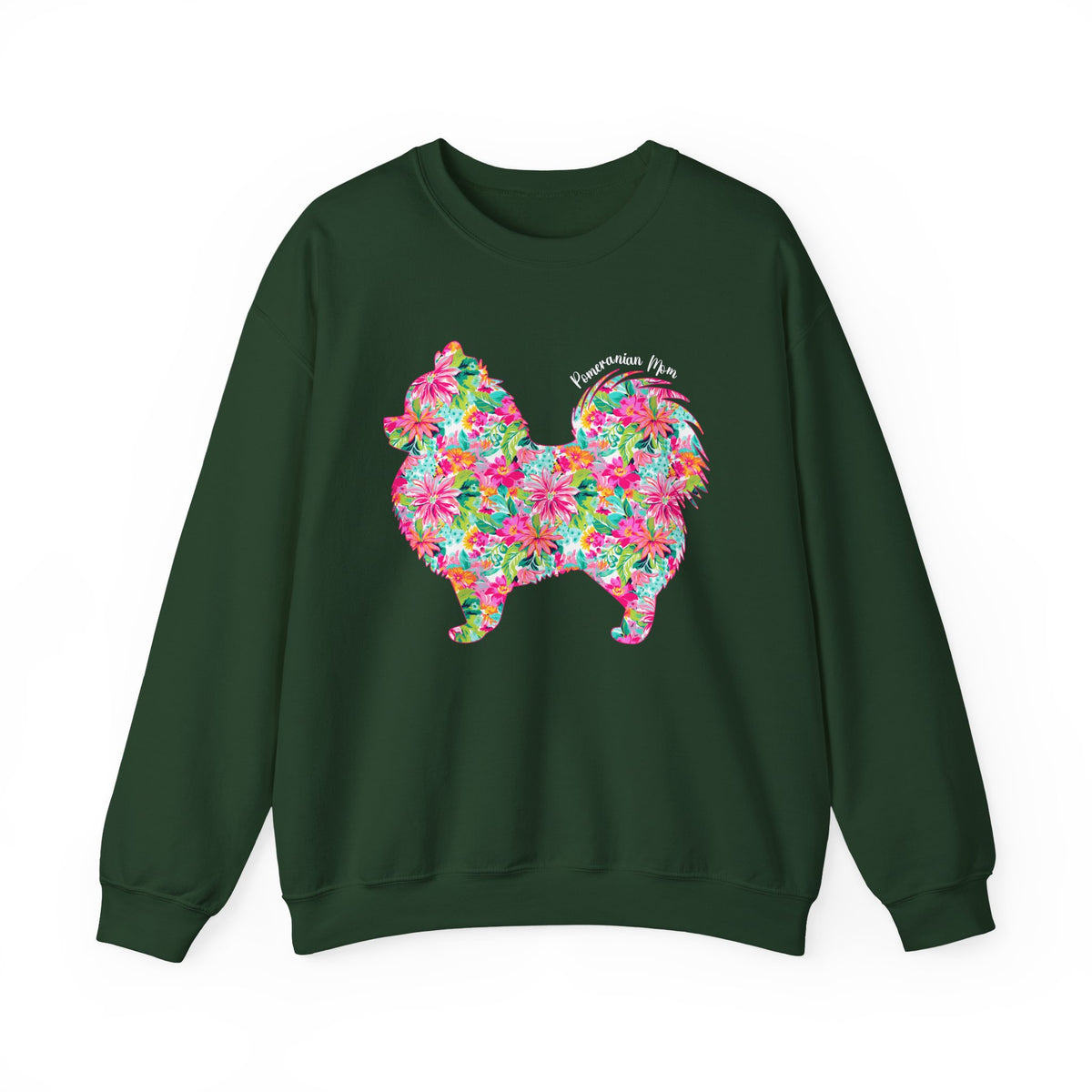 Pomeranian Mom, Floral – Gildan Heavy Blend | Trendy Women’s Soft Sweatshirt. Direct to Garment. Printed & Shipped in the USA. Unisex Sizes.