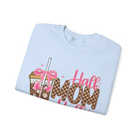 Half Mom Half Coffee, Cute Leopard Print Coffee Design – Gildan Heavy Blend | Trendy Women’s Soft Sweatshirt. Direct to Garment. Printed & Shipped in the USA. Unisex Sizes.