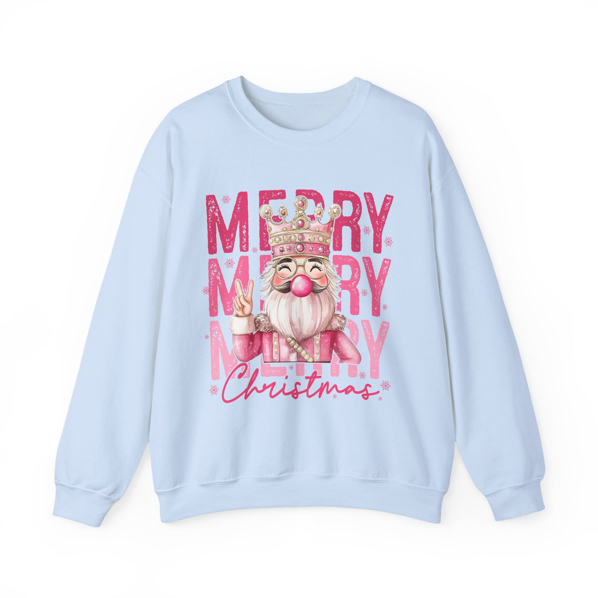 Merry Christmas - Cute Pink Bubblegum Nutcracker – Gildan Heavy Blend | Trendy Women’s Soft Sweatshirt. Direct to Garment. Printed & Shipped in the USA. Unisex Sizes.