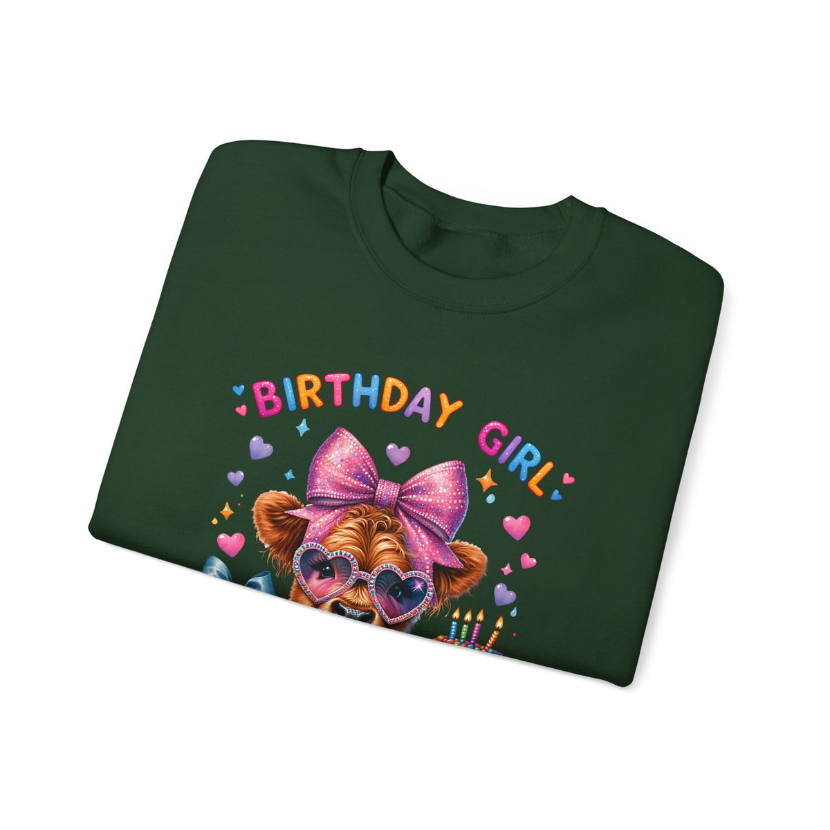 Birthday Girl, Highland Cow – Gildan Heavy Blend | Trendy Women’s Soft Sweatshirt. Direct to Garment. Printed & Shipped in the USA. Unisex Sizes.