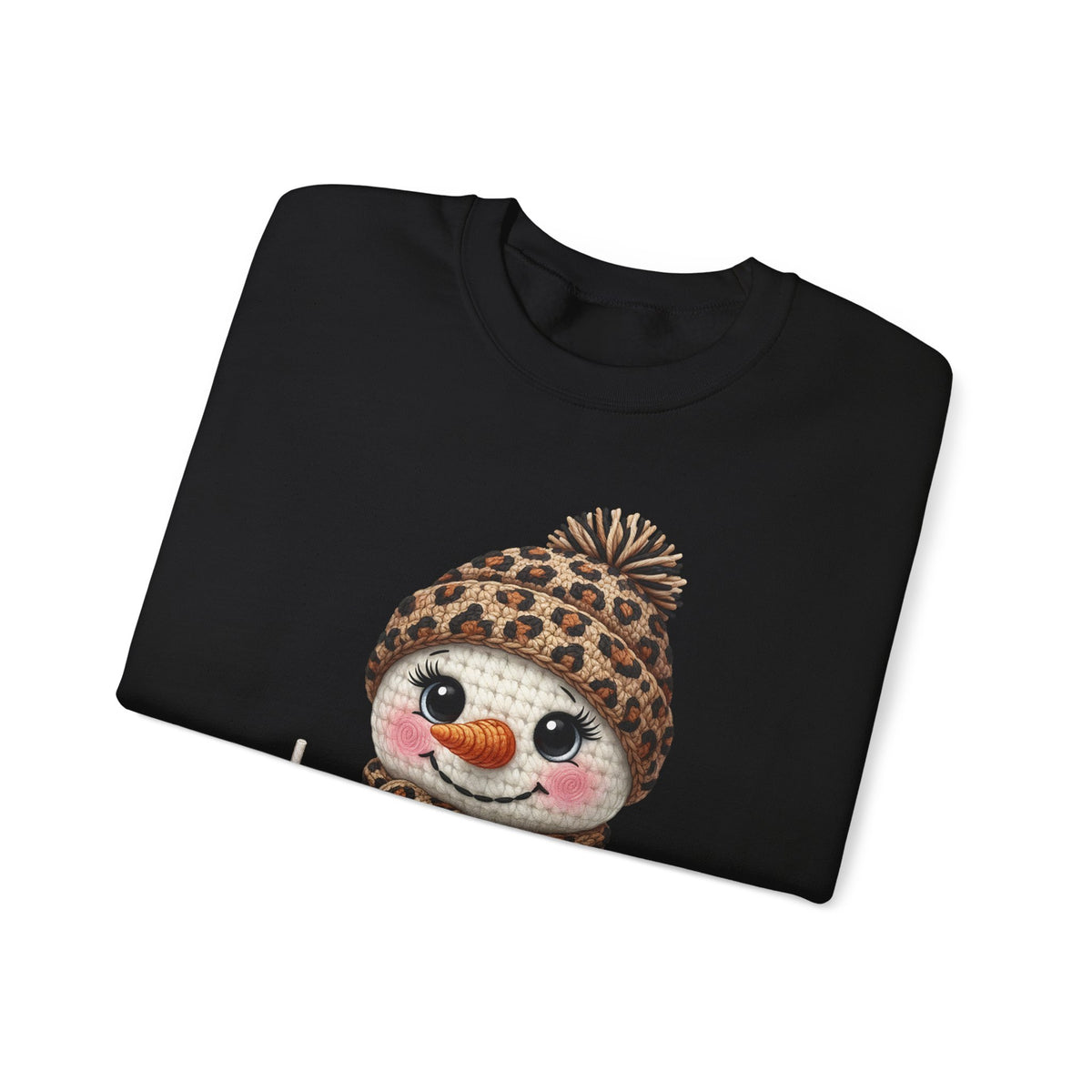 Leopard Snowman - Leopard Purse, Drink, Hat & Scarf – Gildan Heavy Blend | Trendy Women’s Soft Sweatshirt. Direct to Garment. Printed & Shipped in the USA. Unisex Sizes.
